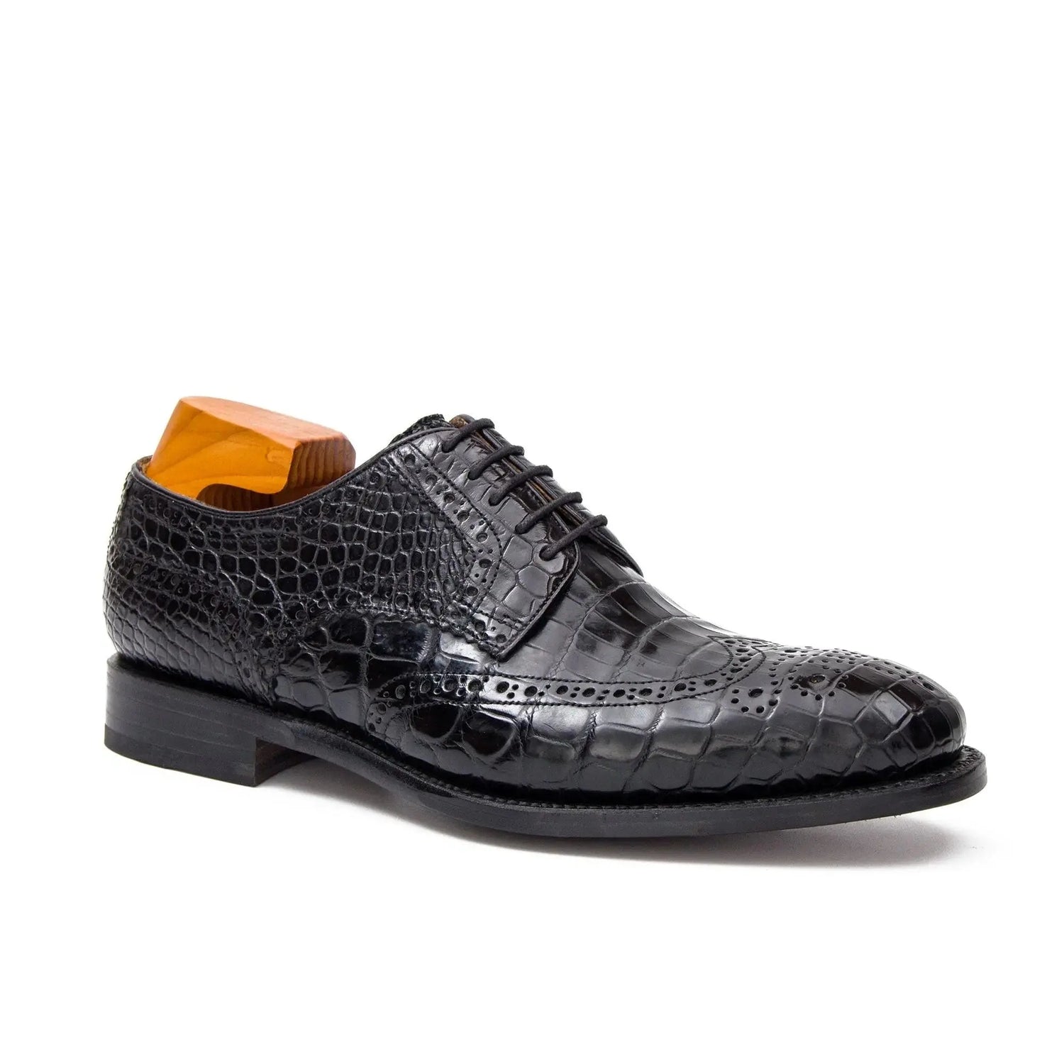 Black Crocodile Leather Derby Shoes