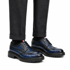 Blue Crocodile Lug Derby Shoes