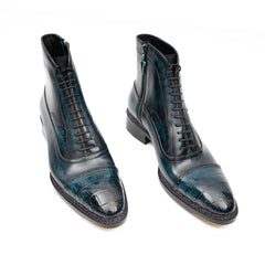 Blue Genuine Alligator Leather Boots Goodyear Norwegian Welt DIVINCH