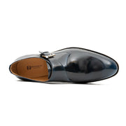 Blue Leather Monk Strap Shoes with Chunky Soles DIVINCH