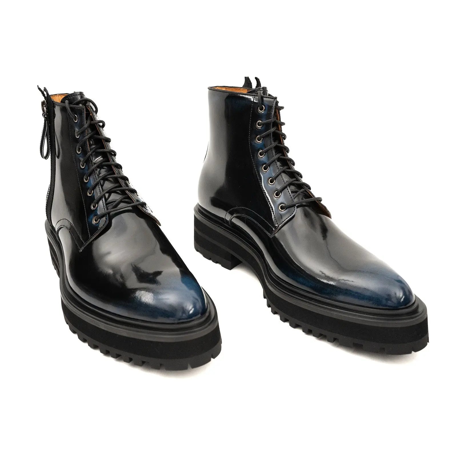Blue Patent Side-Zip Combat Boot DIVINCH