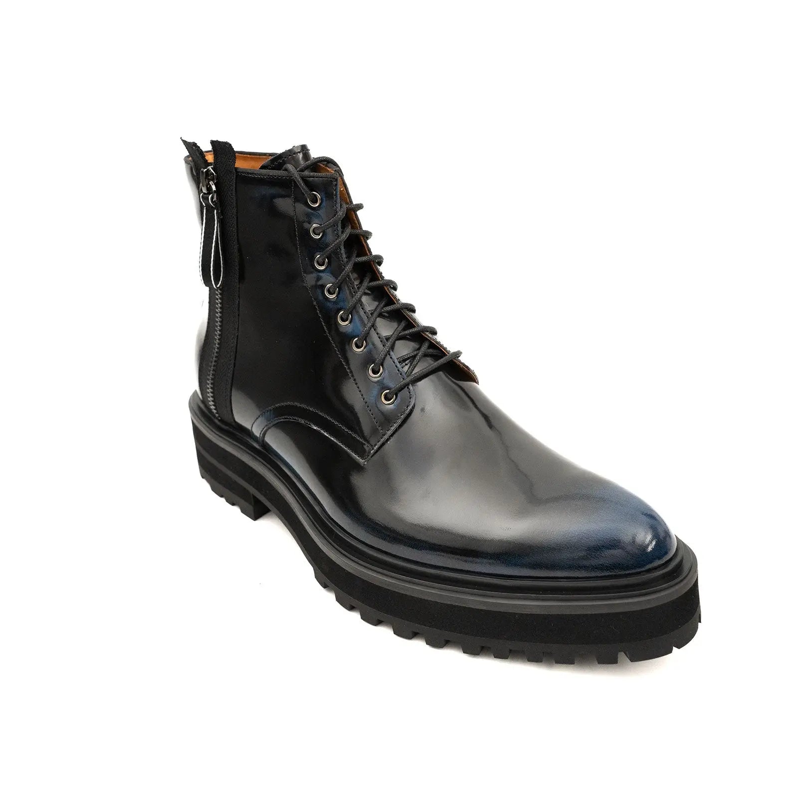 Blue Patent Side-Zip Combat Boot DIVINCH