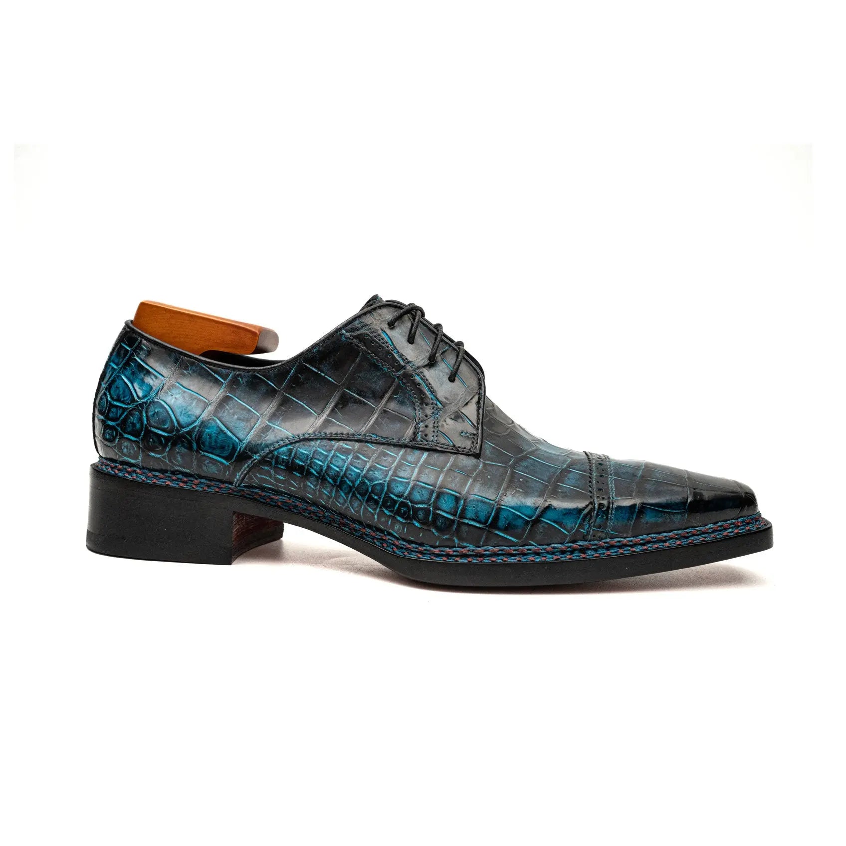 Blue Patina Croc Norwegian Derbies DIVINCH