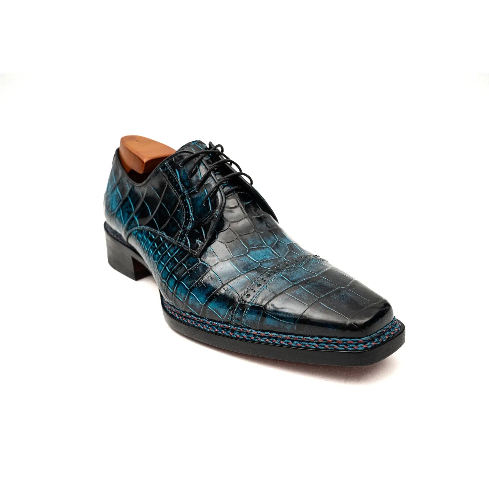 Blue Patina Croc Norwegian Derbies DIVINCH