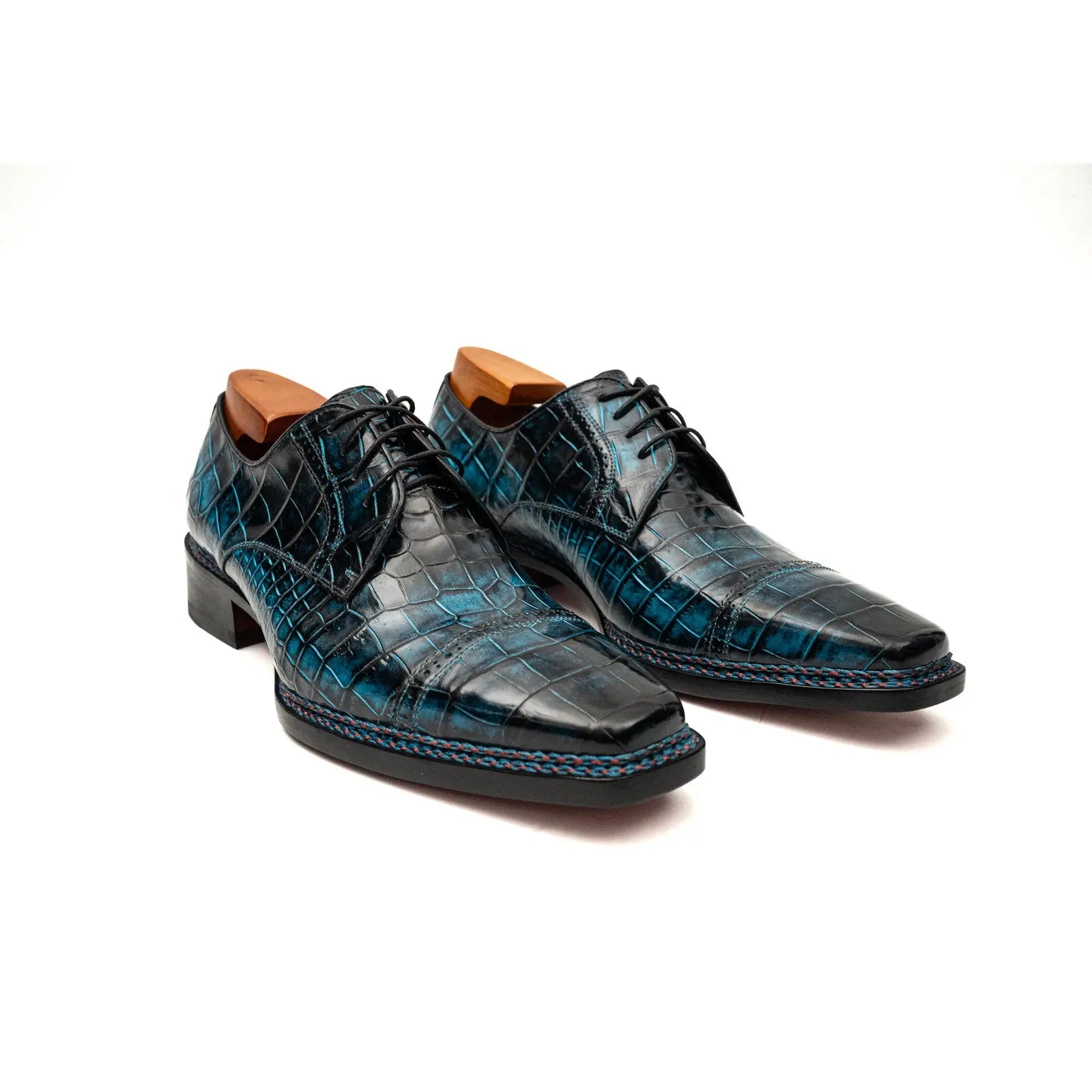 Blue Patina Croc Norwegian Derbies DIVINCH