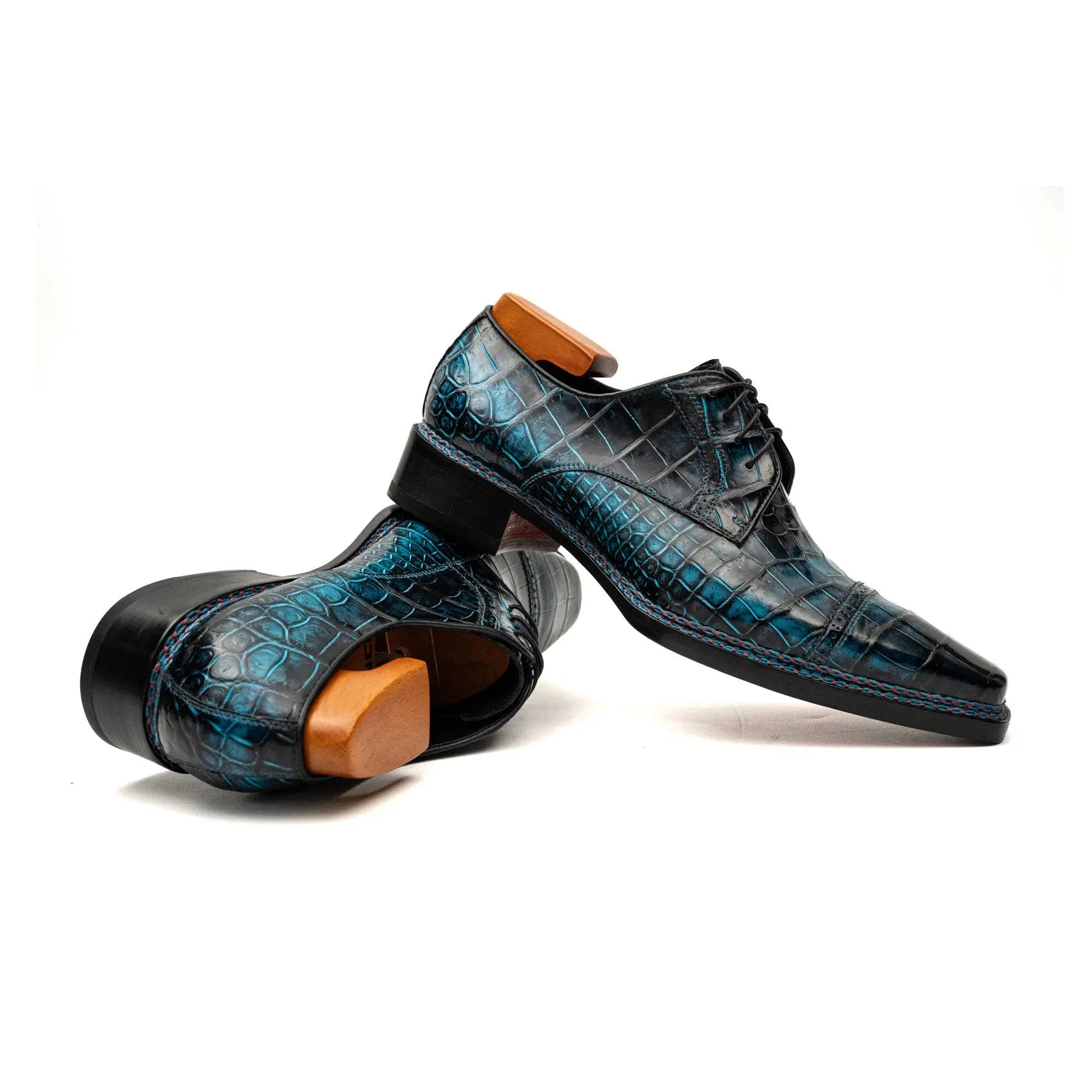 Blue Patina Croc Norwegian Derbies DIVINCH