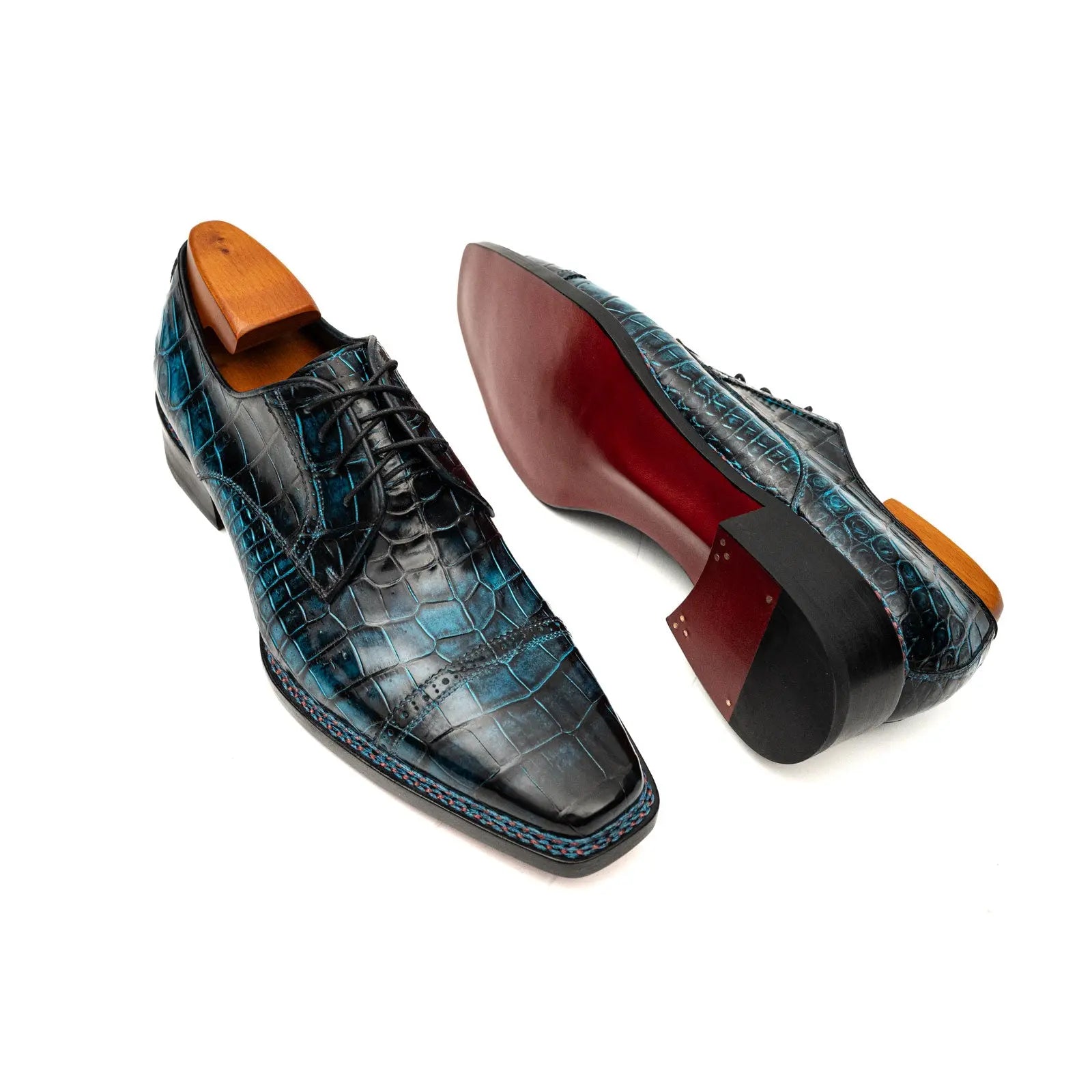 Blue Patina Croc Norwegian Derbies DIVINCH