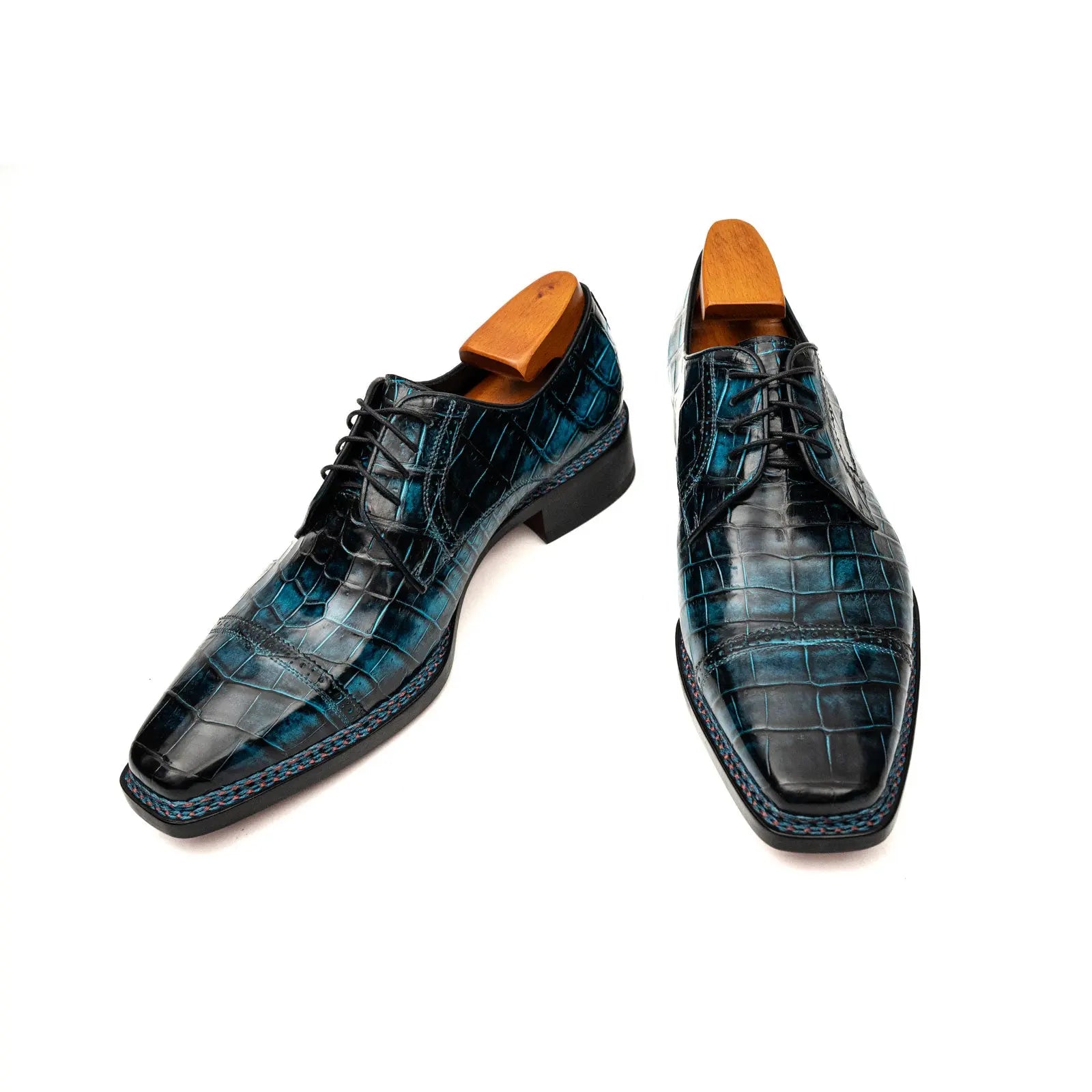 Blue Patina Croc Norwegian Derbies DIVINCH