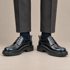 Dark Blue Plain-Toe Derby Shoes with Pull Tab — DIVINCH hero image