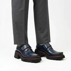 Blaue Plateau-Schuhe mit Riemen für Herren