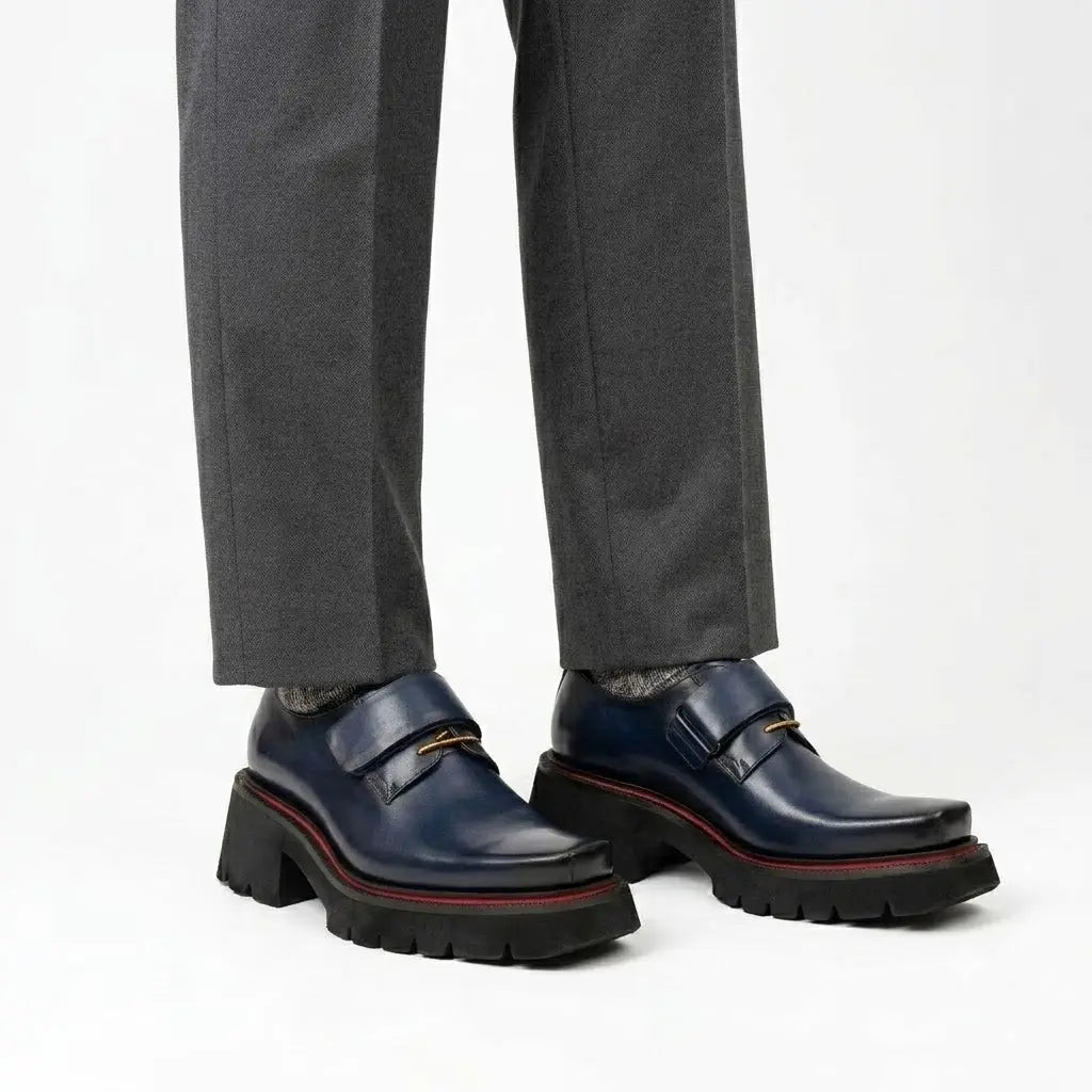 Blaue Plateau-Schuhe mit Riemen für Herren