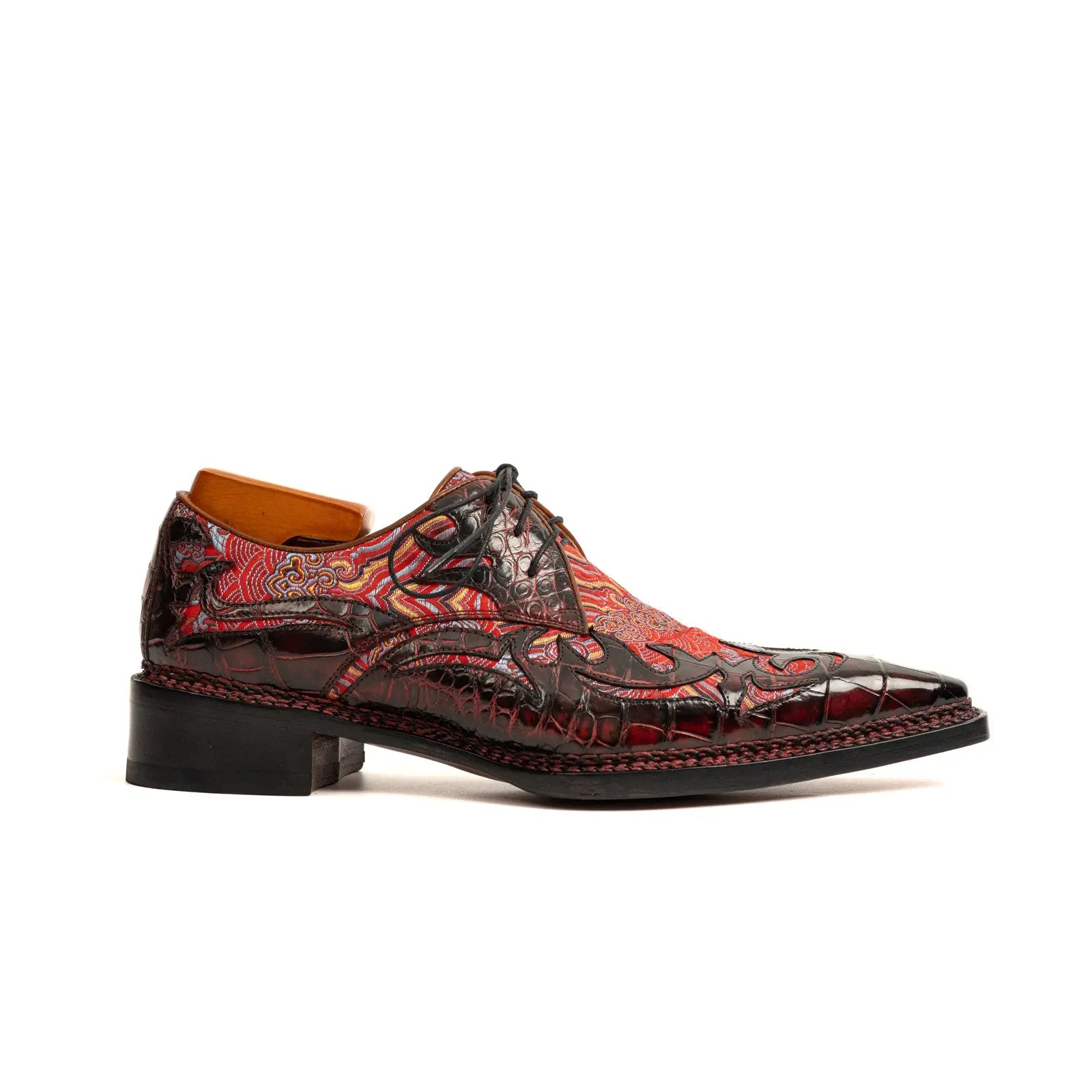 Bordeaux Crocodile Silk Norwegian Derby DIVINCH