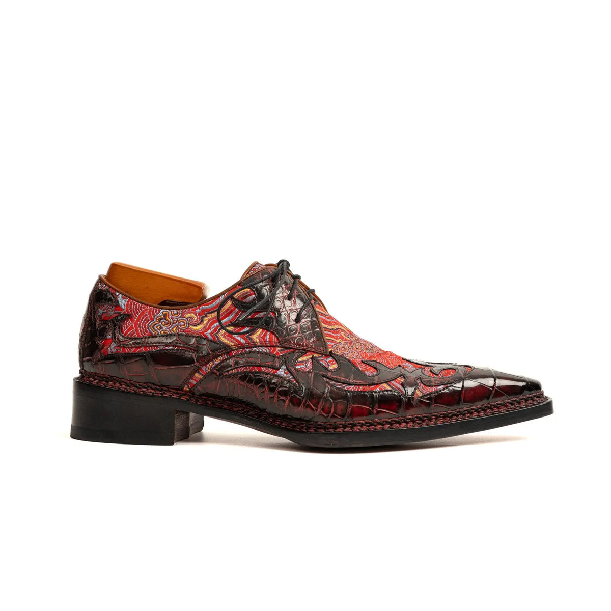 Bordeaux Crocodile Silk Norwegian Derby DIVINCH