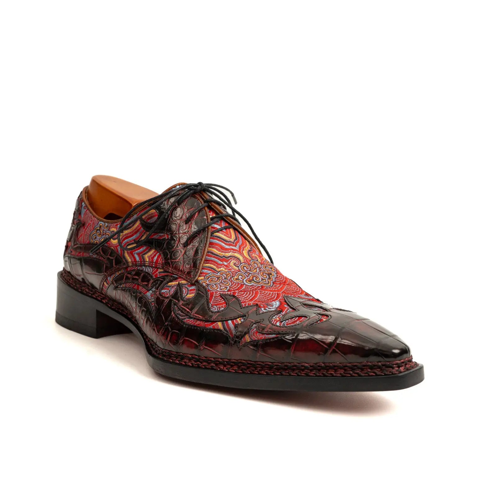 Bordeaux Crocodile Silk Norwegian Derby DIVINCH