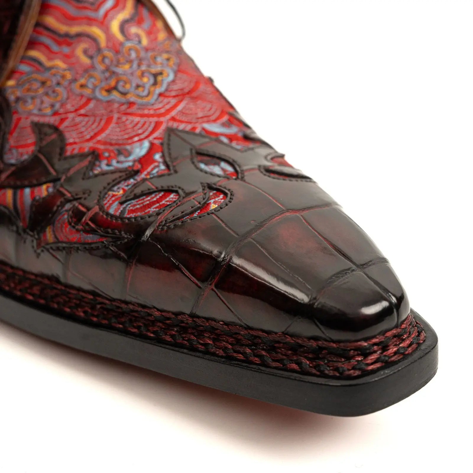 Bordeaux Crocodile Silk Norwegian Derby DIVINCH