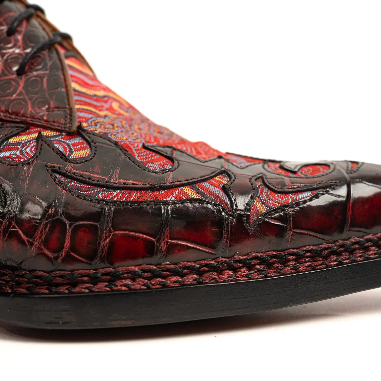 Bordeaux Crocodile Silk Norwegian Derby DIVINCH