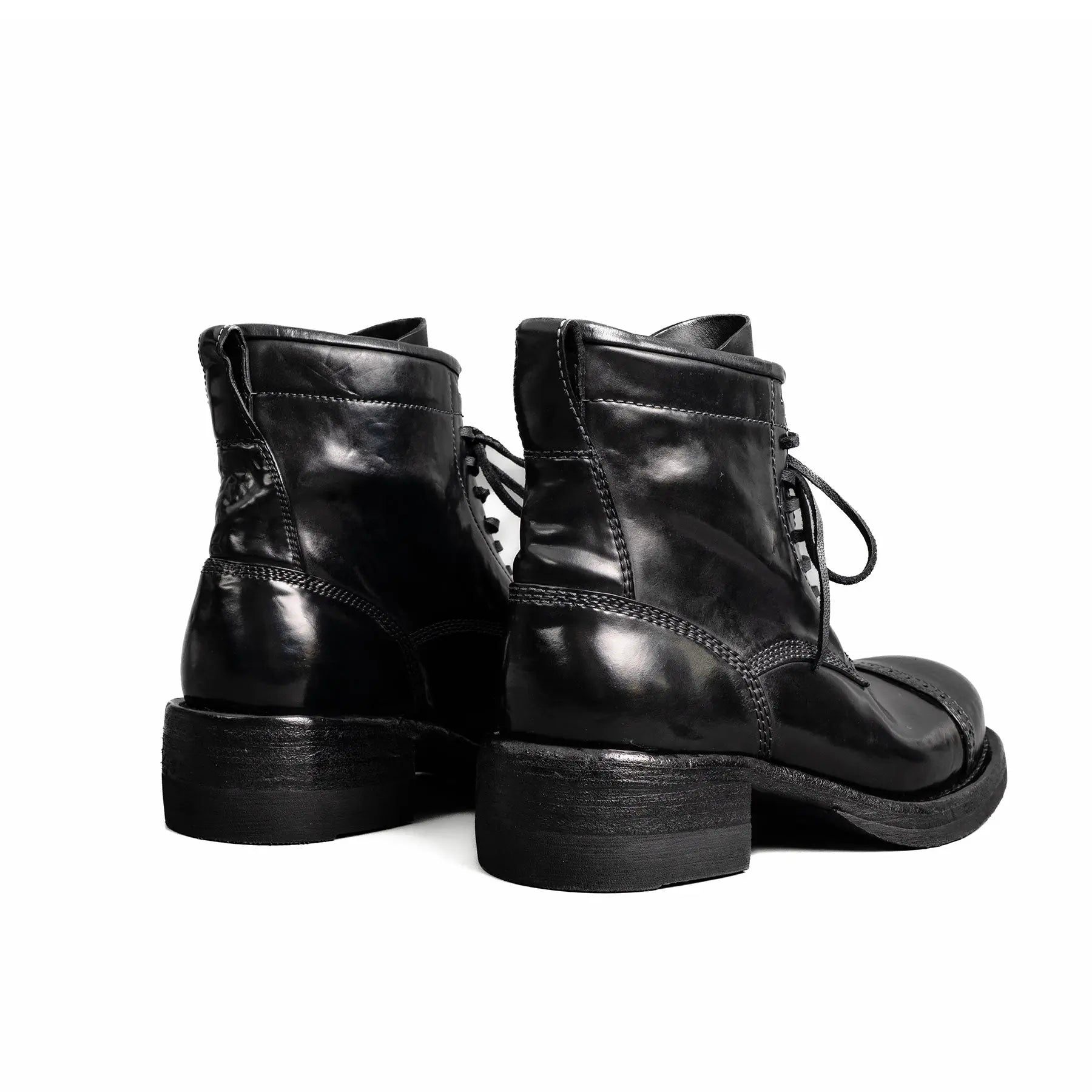 Black Horsehide Cap-Toe Combat Boots