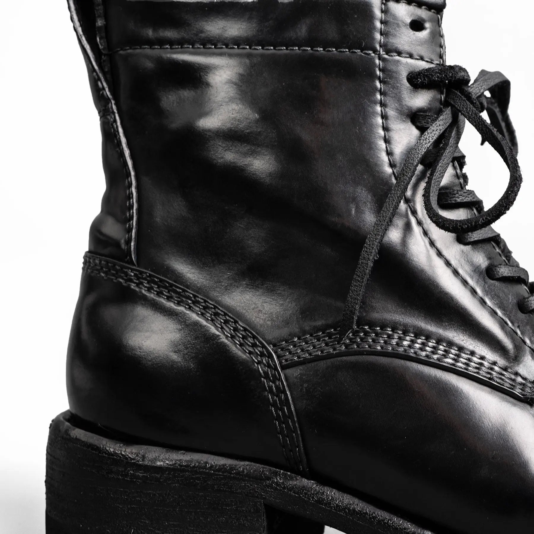 Black Horsehide Cap-Toe Combat Boots