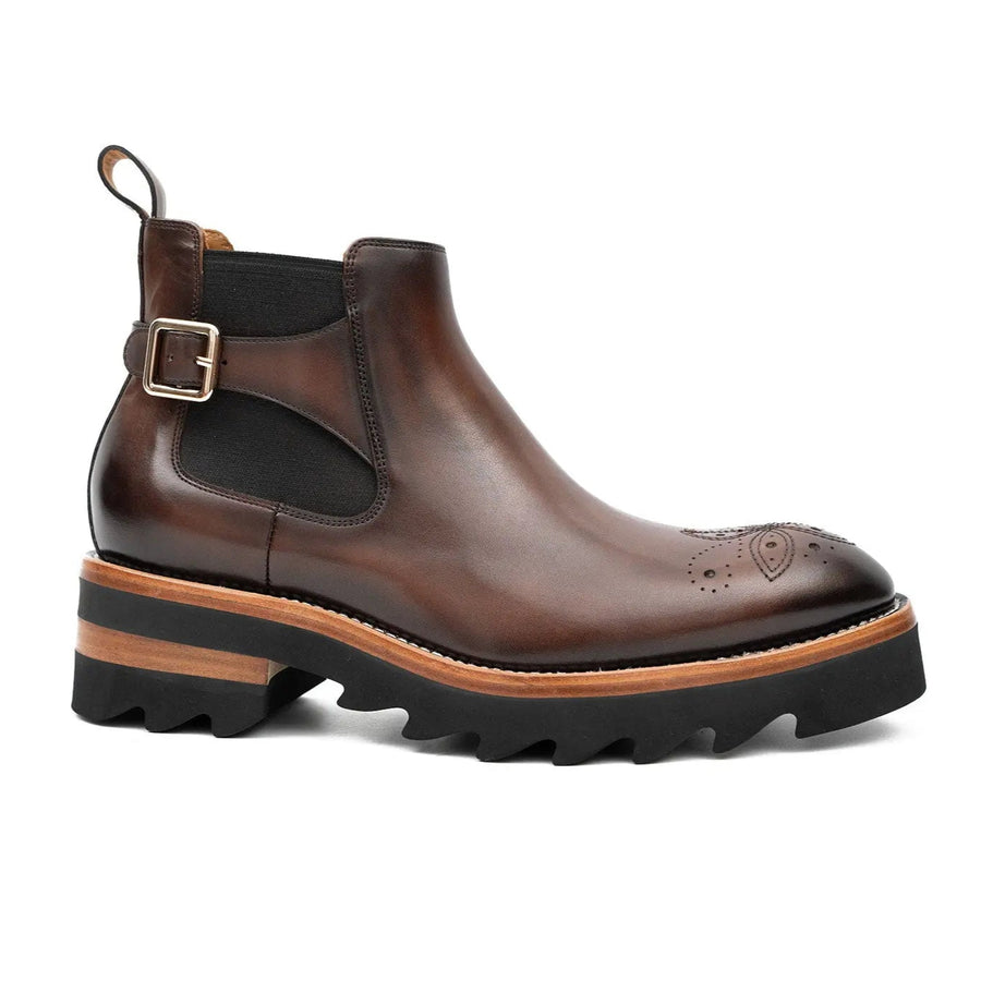 Stivali Chelsea wingtip in pelle di vitello marrone