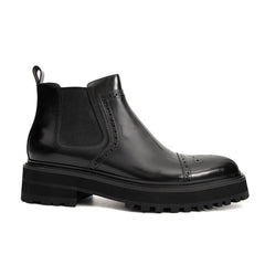 Brogue Platform Chelsea Boot Black DIVINCH