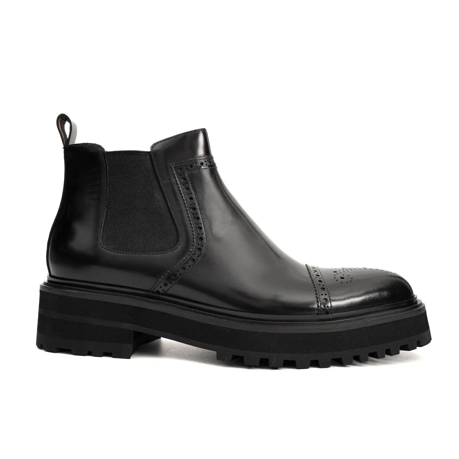 Brogue Platform Chelsea Boot Black DIVINCH