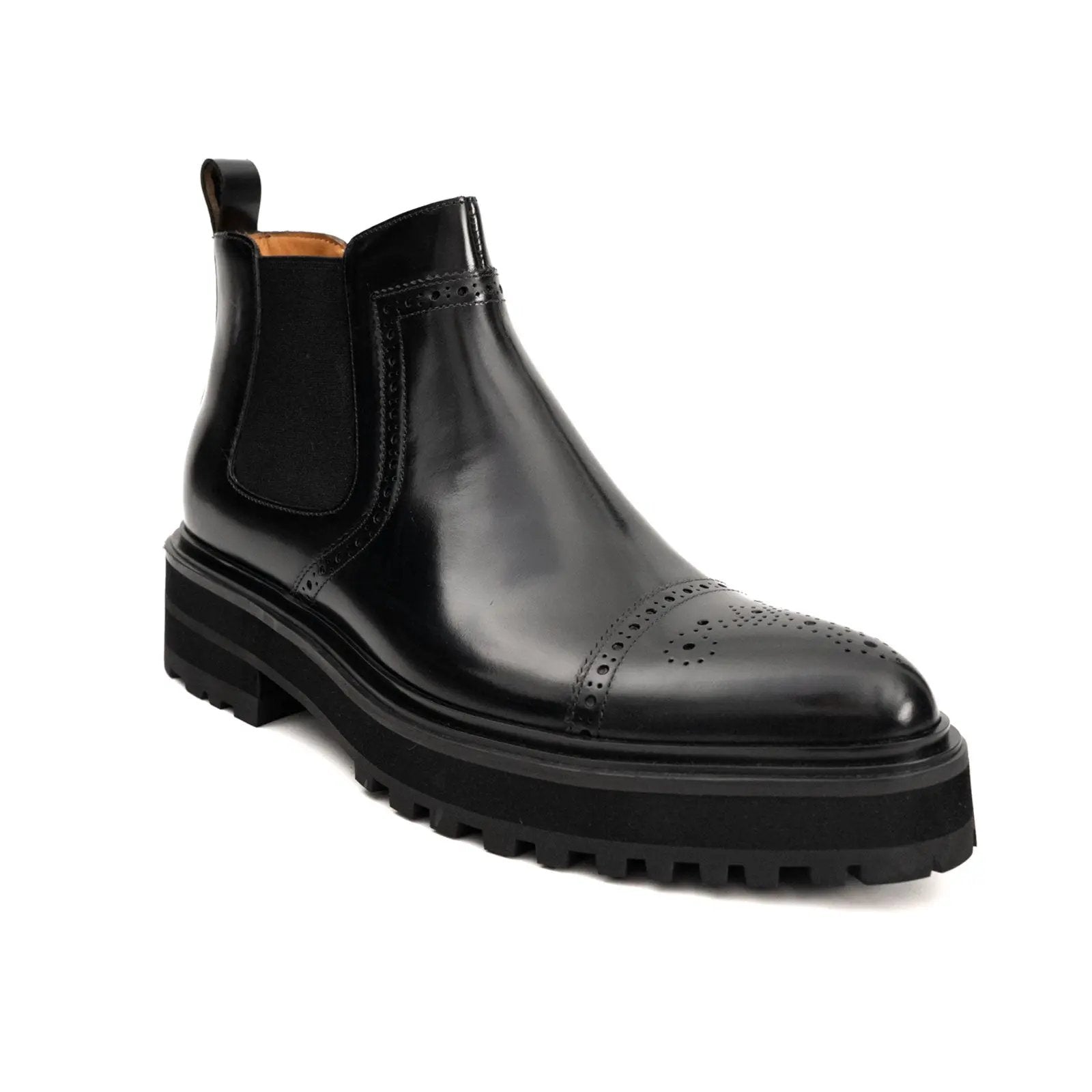 Brogue Platform Chelsea Boot Black DIVINCH