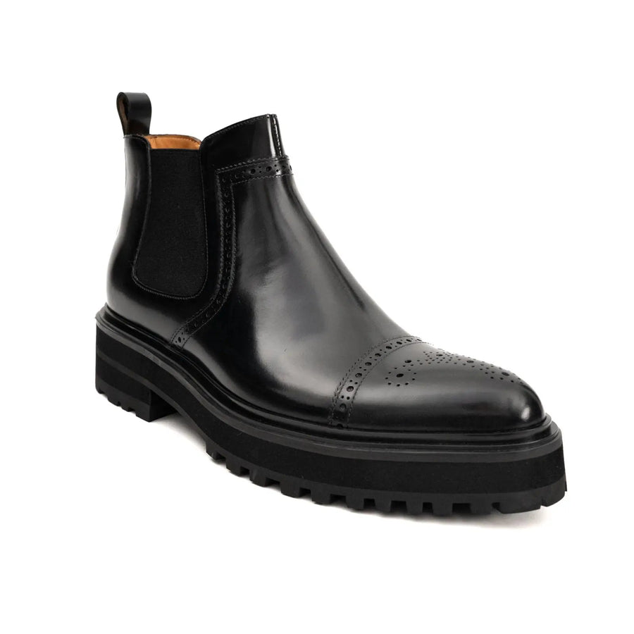 Stivali Chelsea Platform Brogue con Punta Ala Neri