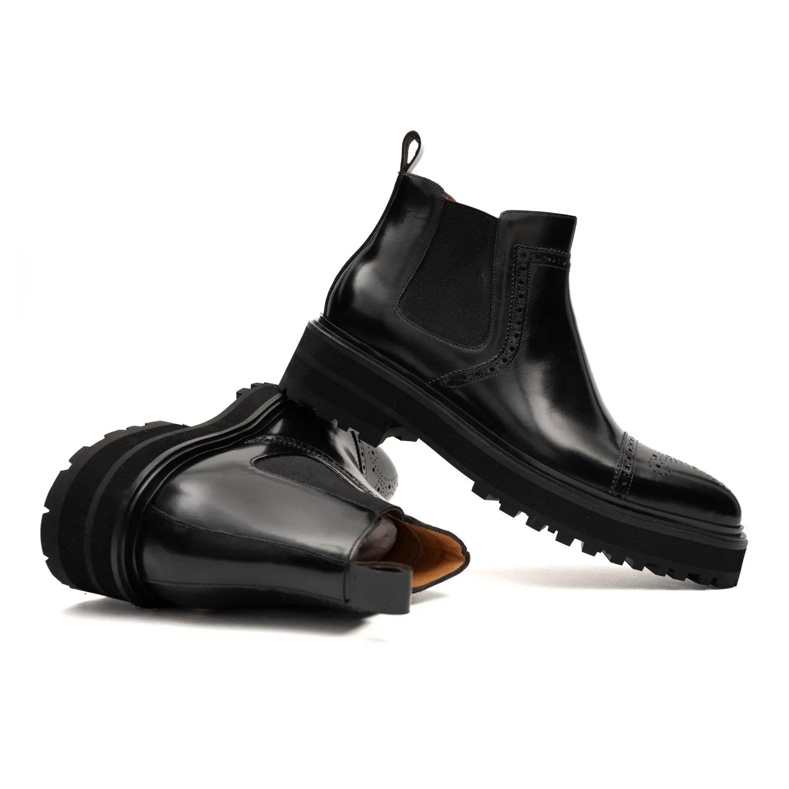 Brogue Platform Chelsea Boot Black DIVINCH