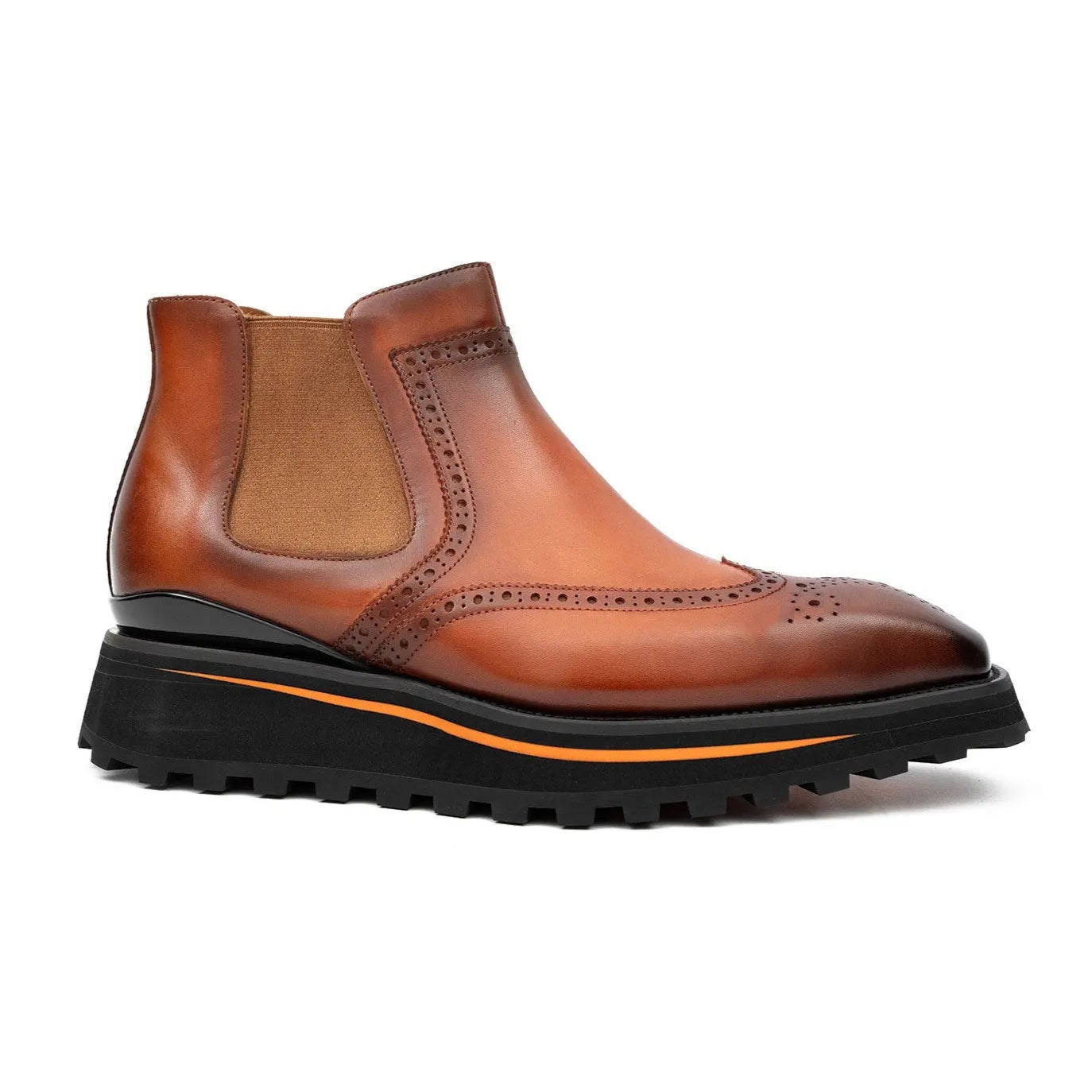 Brogue Thick-Soled Chelsea Boot 2891 Brown DIVINCH