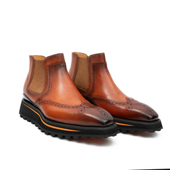 Brogue Thick-Soled Chelsea Boot 2891 Brown DIVINCH