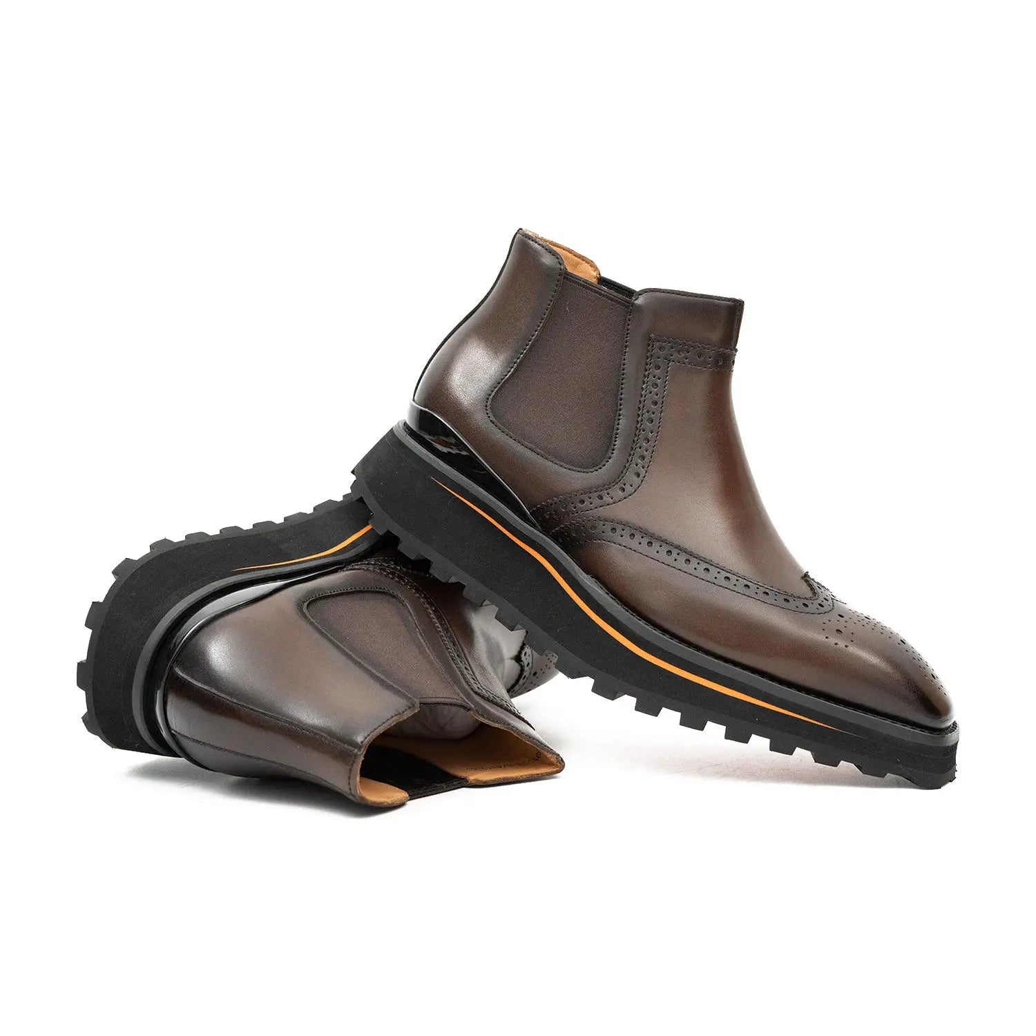Brogue Thick-Soled Chelsea Boot 2891 Coffee DIVINCH