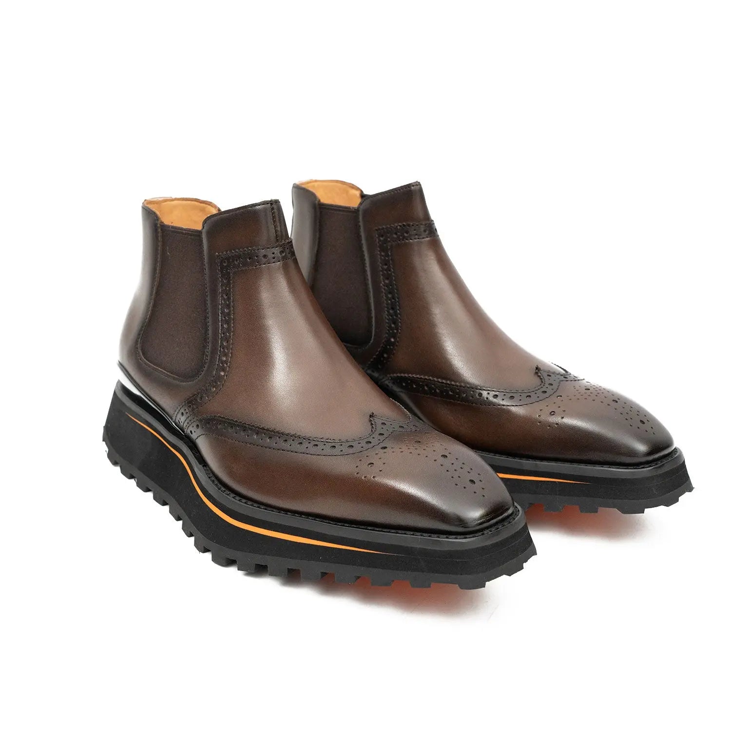 Brogue Thick-Soled Chelsea Boot 2891 Coffee DIVINCH