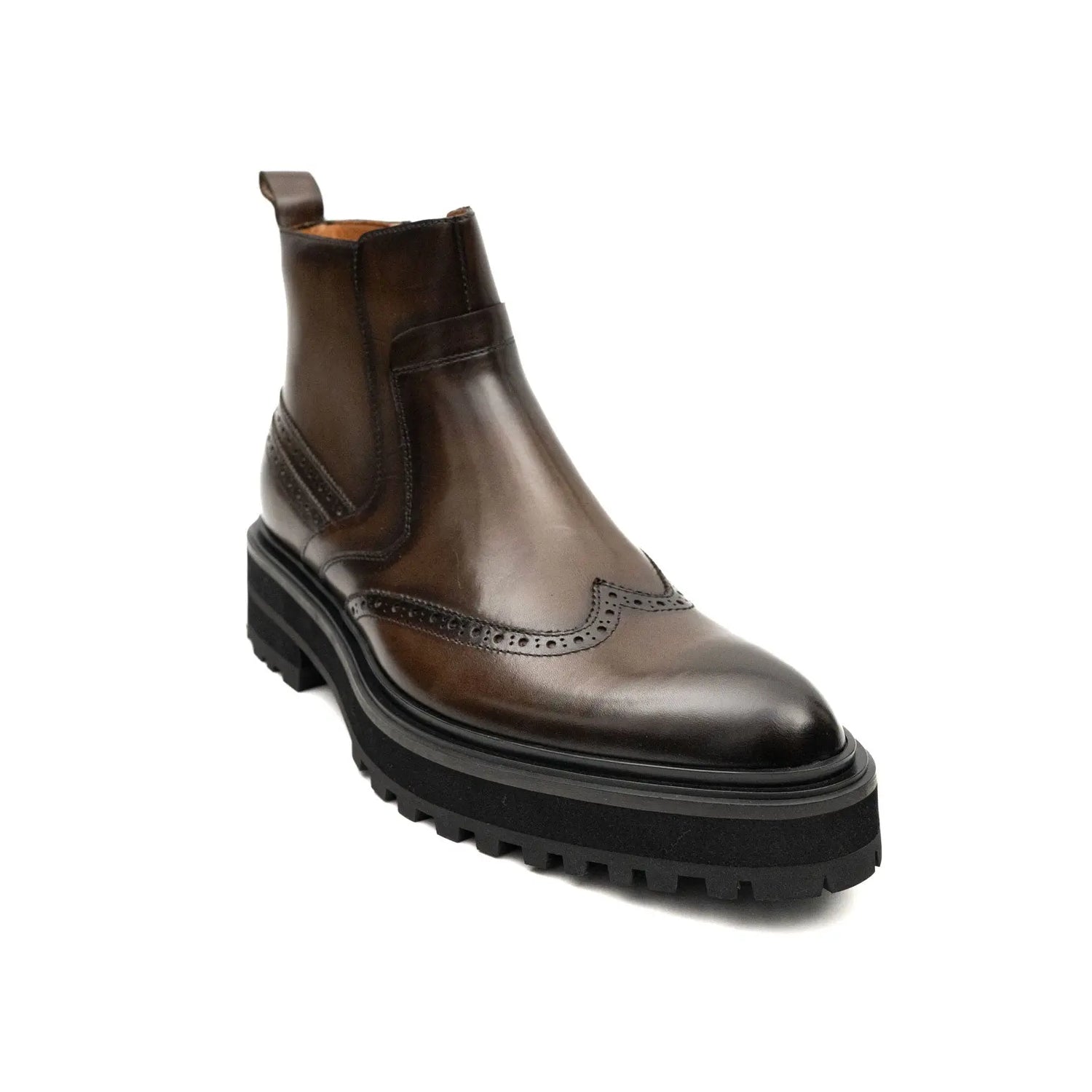 Brown Brogue Leather Chelsea Boots Men