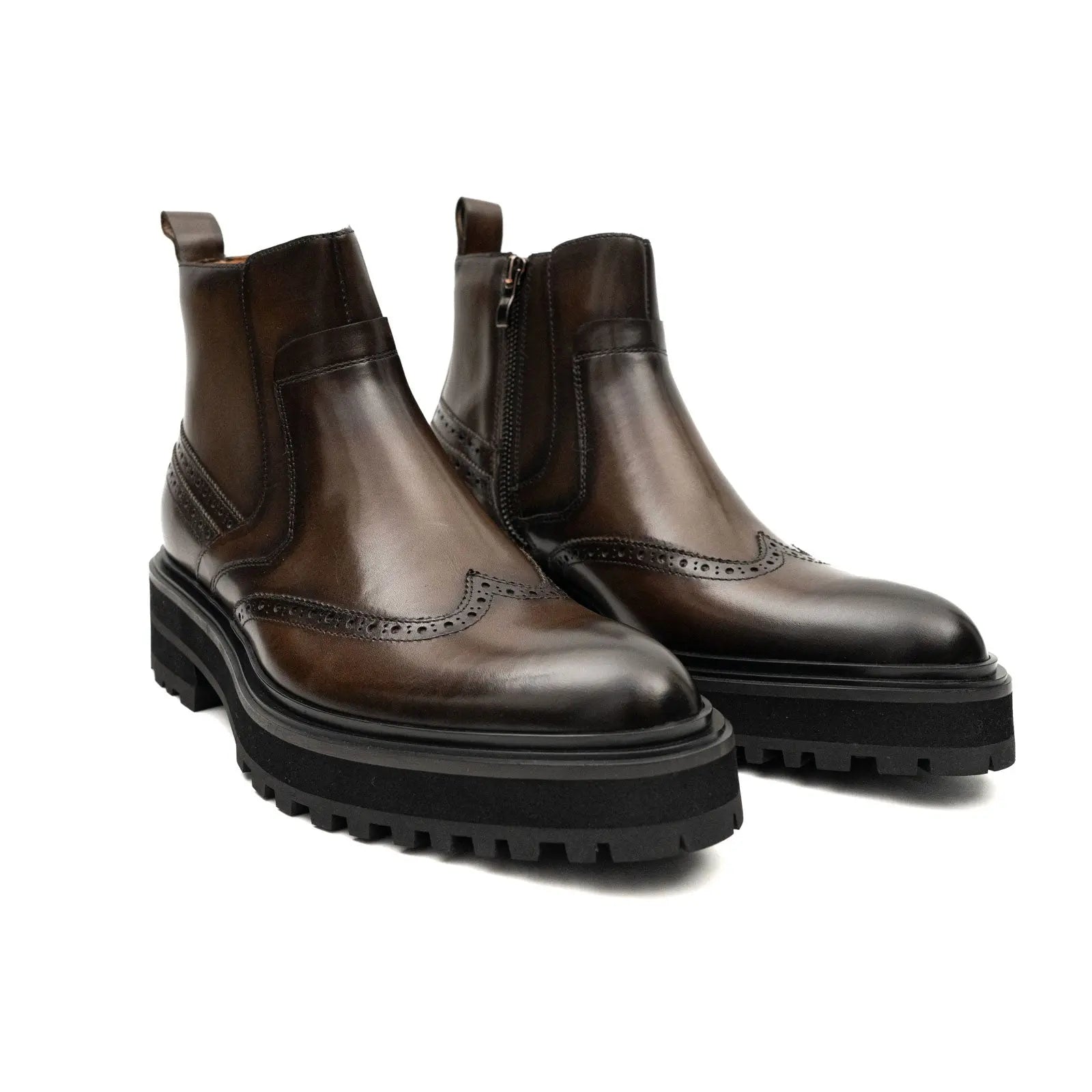 Brown Brogue Leather Chelsea Boots Men