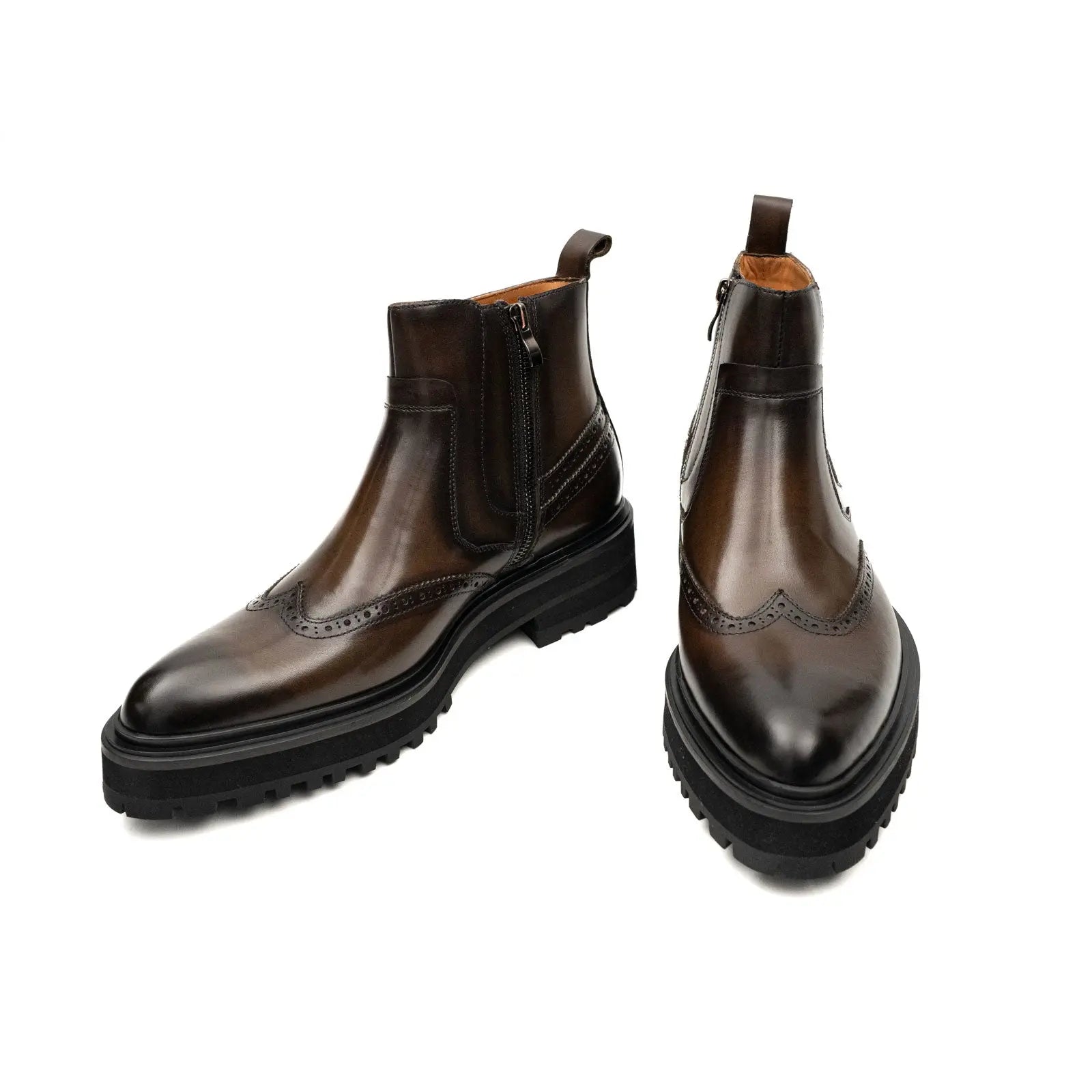 Brown Brogue Leather Chelsea Boots Men