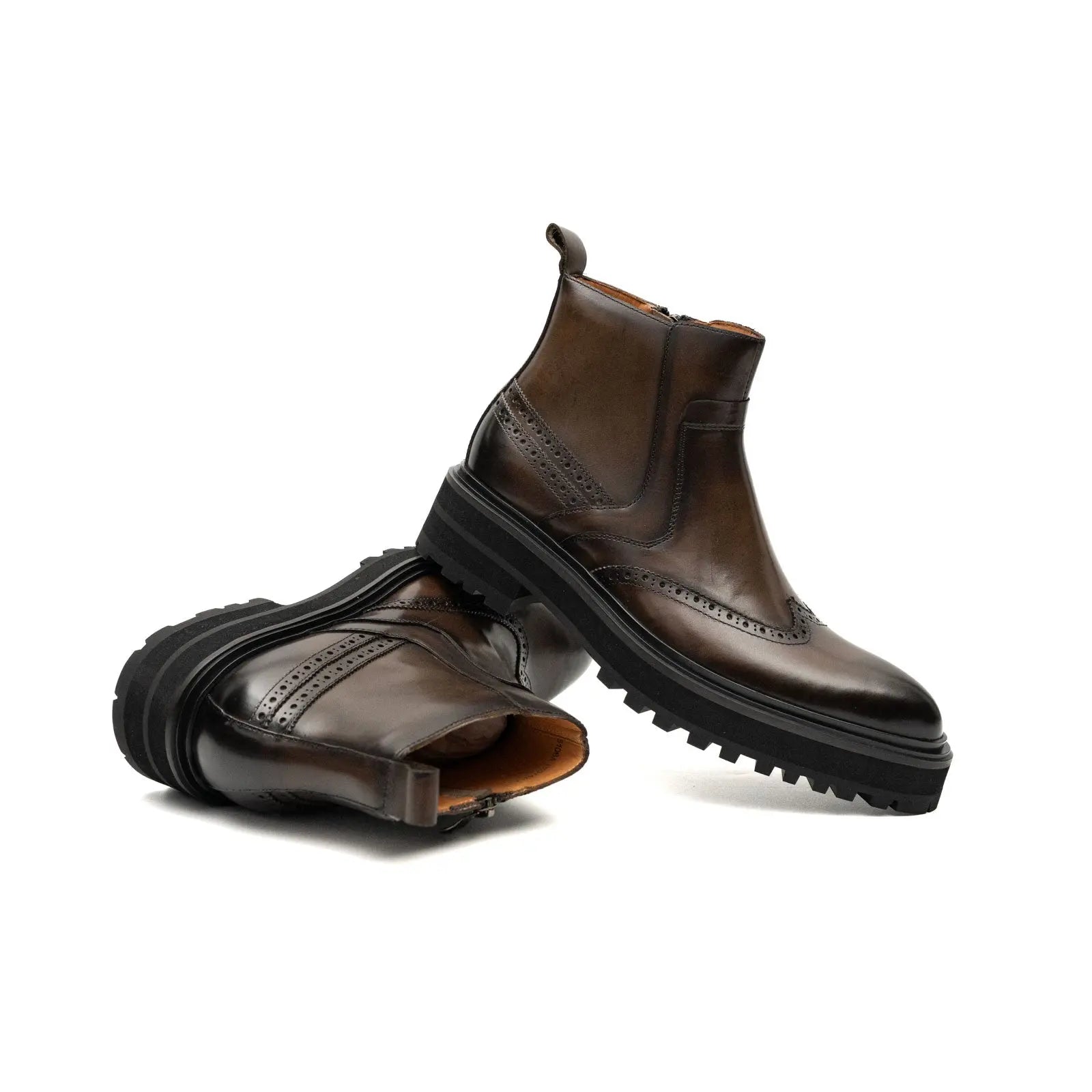 Brown Brogue Leather Chelsea Boots Men