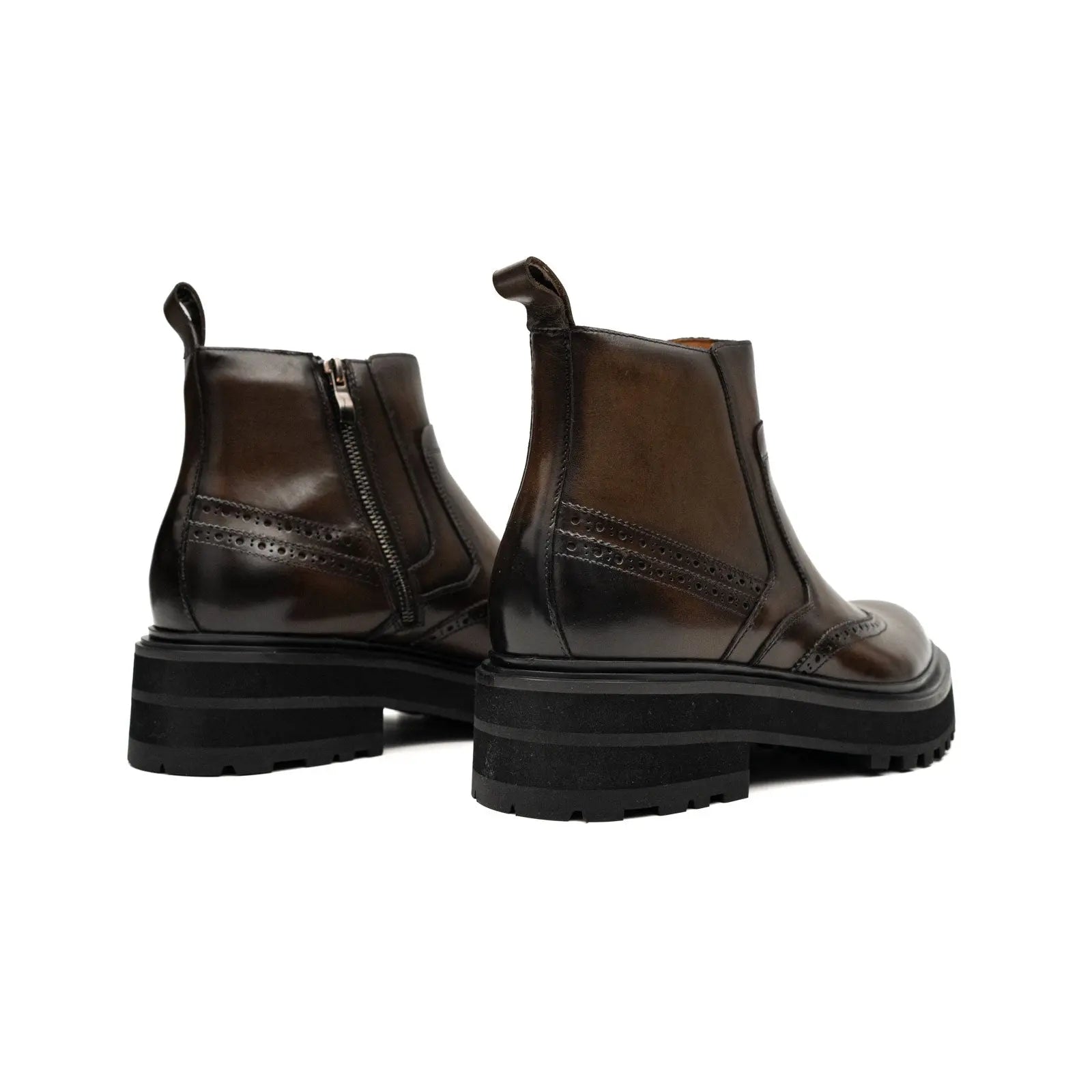 Brown Brogue Leather Chelsea Boots Men