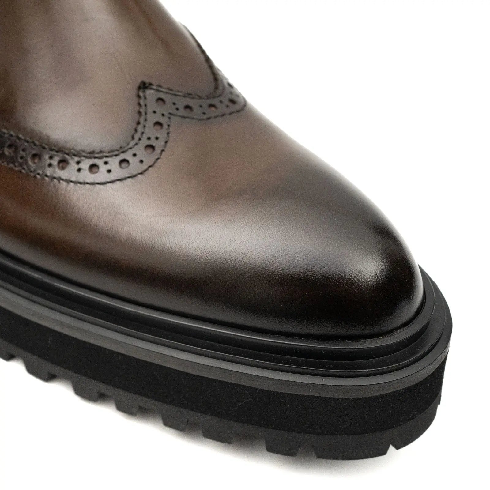 Brown Brogue Leather Chelsea Boots Men