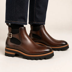 Brown Buckled Chelsea Boot — on-foot studio view