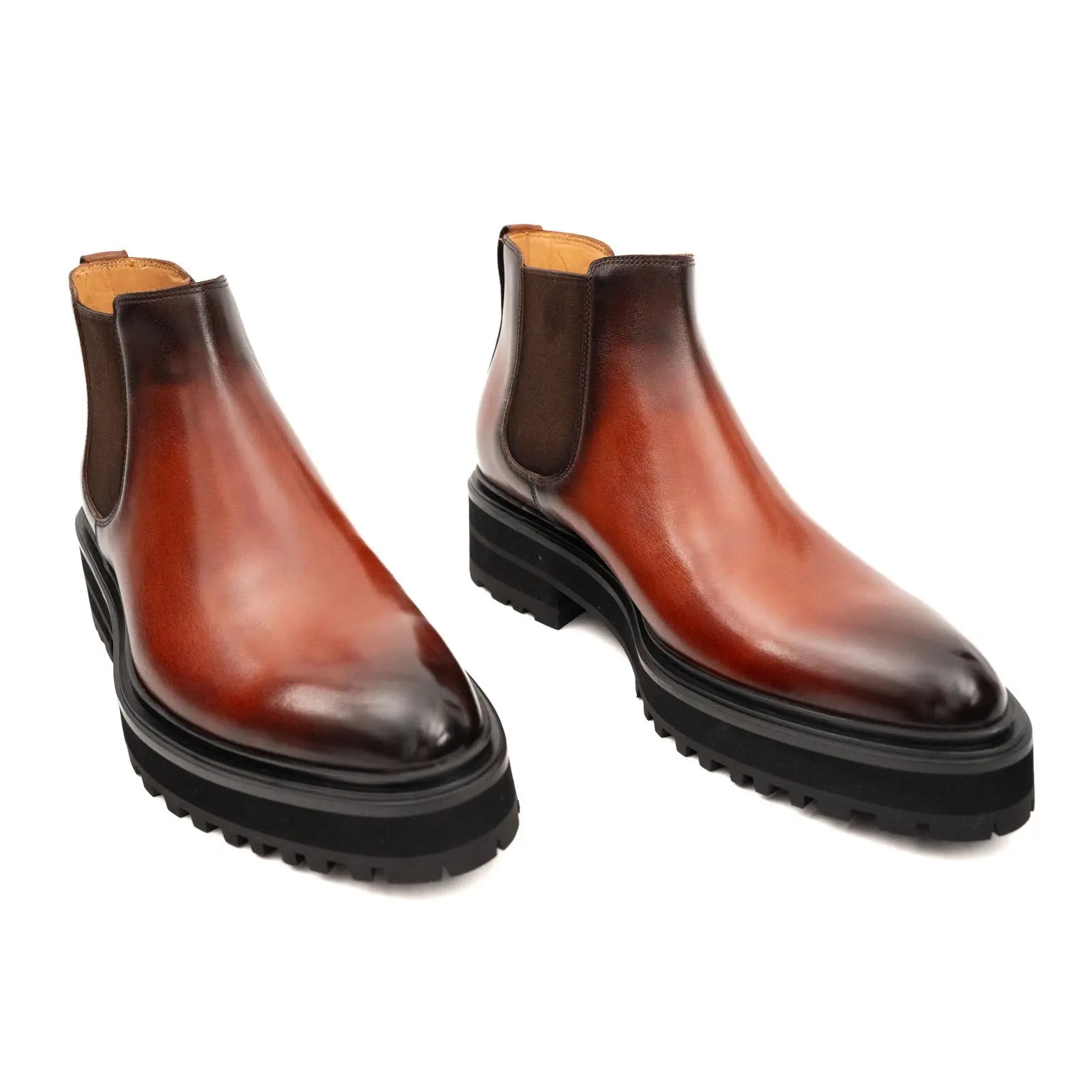 Brown Burnished Leather Chelsea Boot DIVINCH