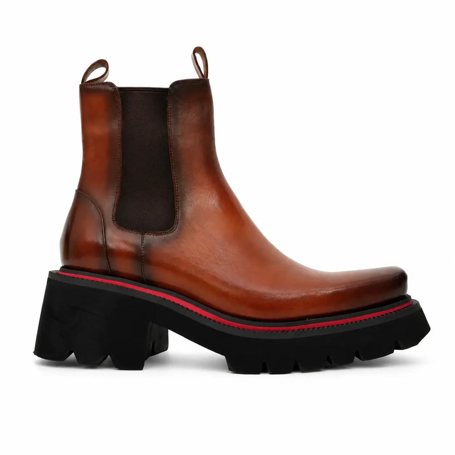 Brown Calf Chelsea Platform Boots