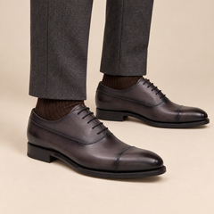 DIVINCH D854 gray-brown cap-toe Oxford shoes on-foot hero