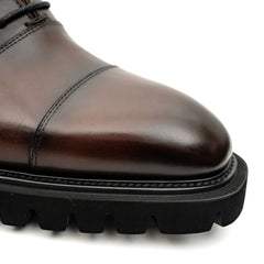 Shaded Brown Glossy Lug-Sole Cap-Toe Oxford Shoe DIVINCH