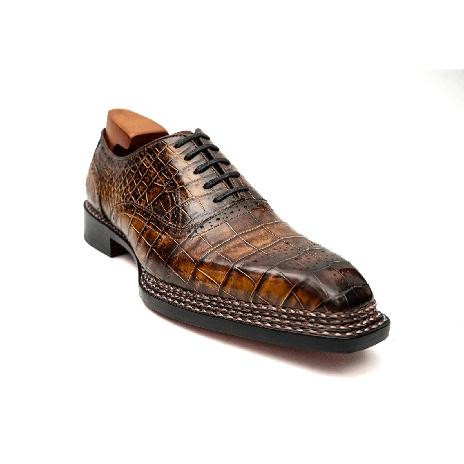 Brown Croc Norwegian Brogue Oxfords DIVINCH