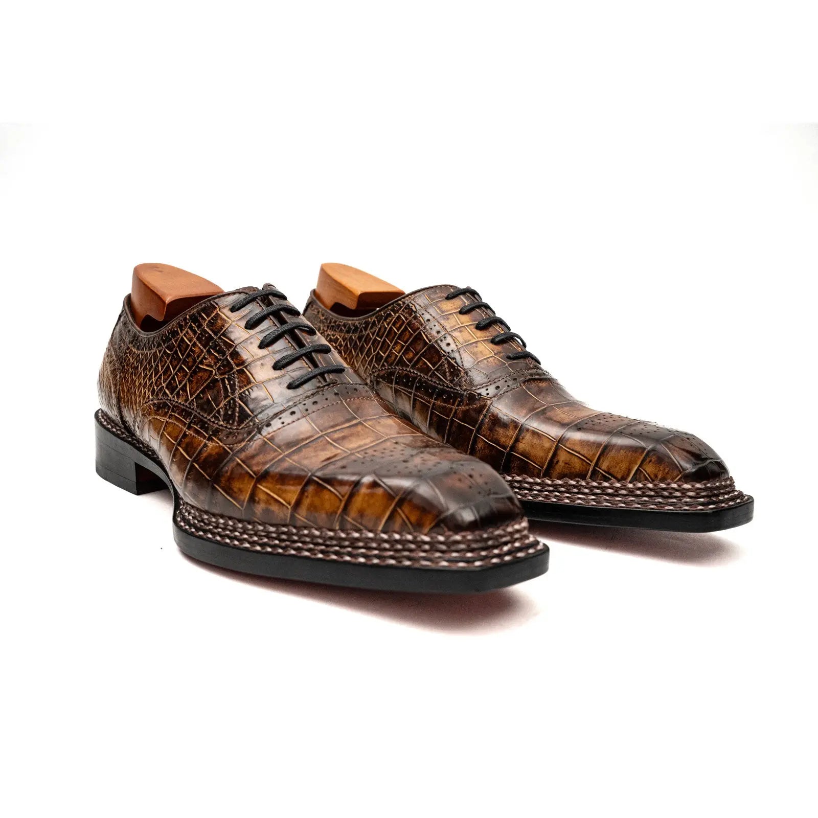 Brown Croc Norwegian Brogue Oxfords DIVINCH