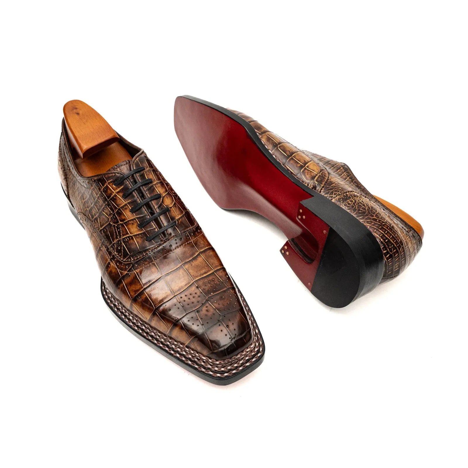 Brown Croc Norwegian Brogue Oxfords DIVINCH