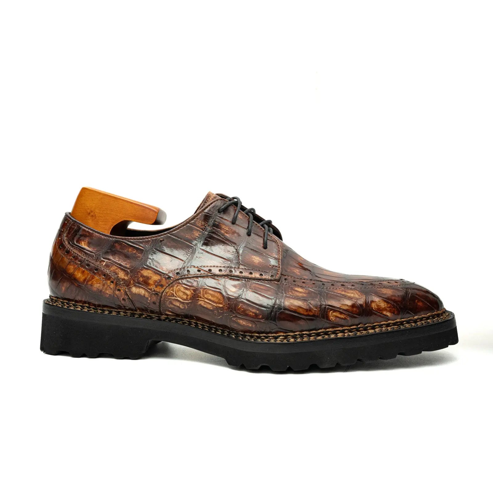 Brown Croc Texture Norwegian Brogue Derbies DIVINCH