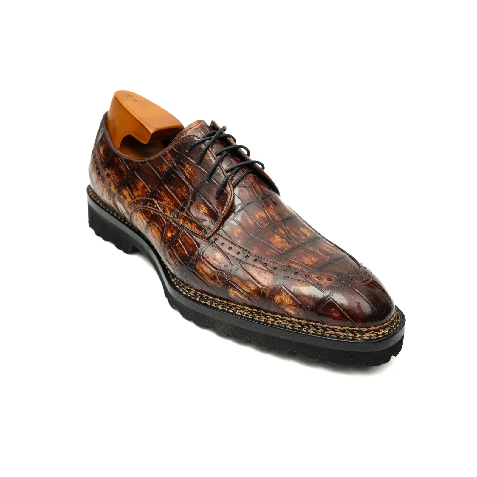 Brown Croc Texture Norwegian Brogue Derbies DIVINCH