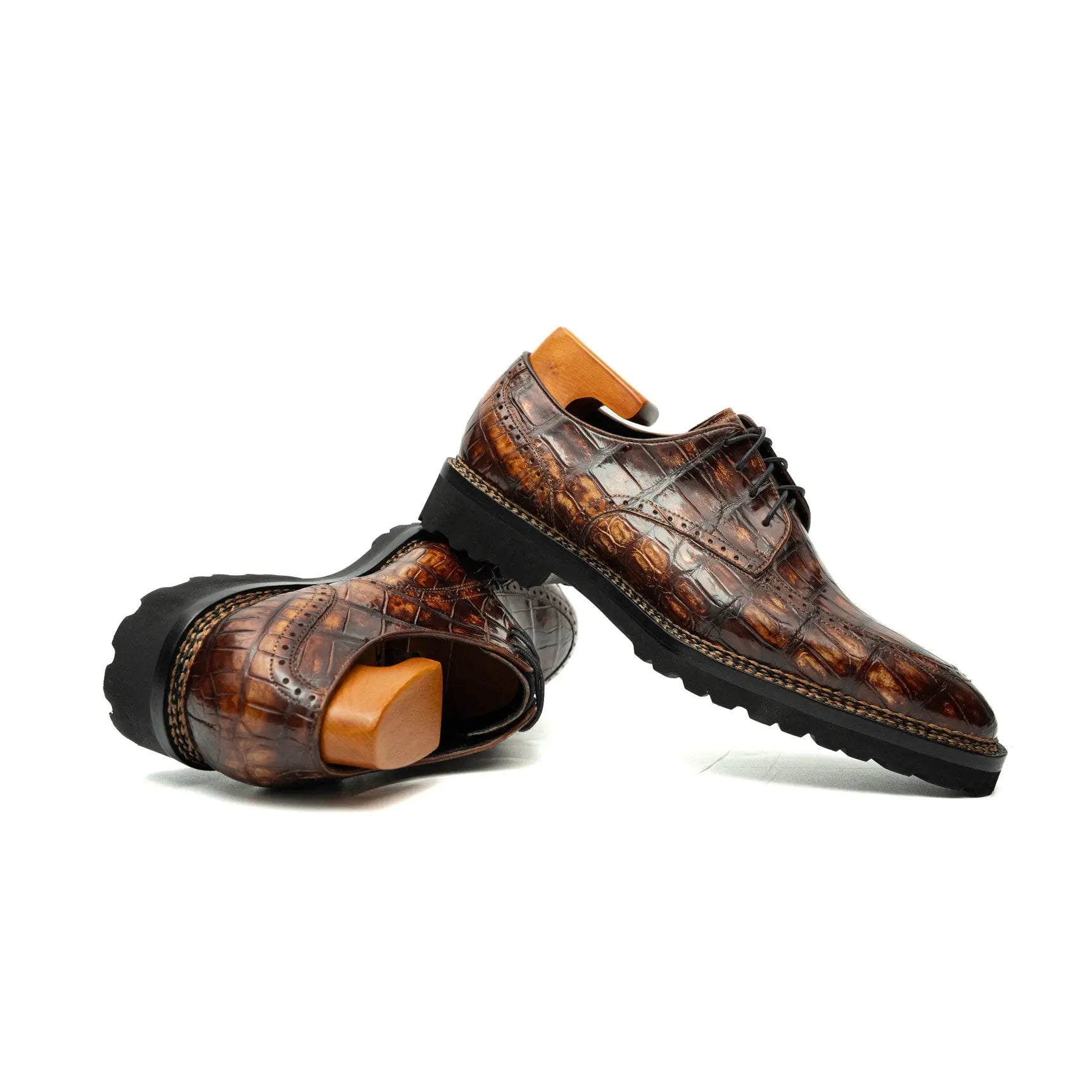 Brown Croc Texture Norwegian Brogue Derbies DIVINCH