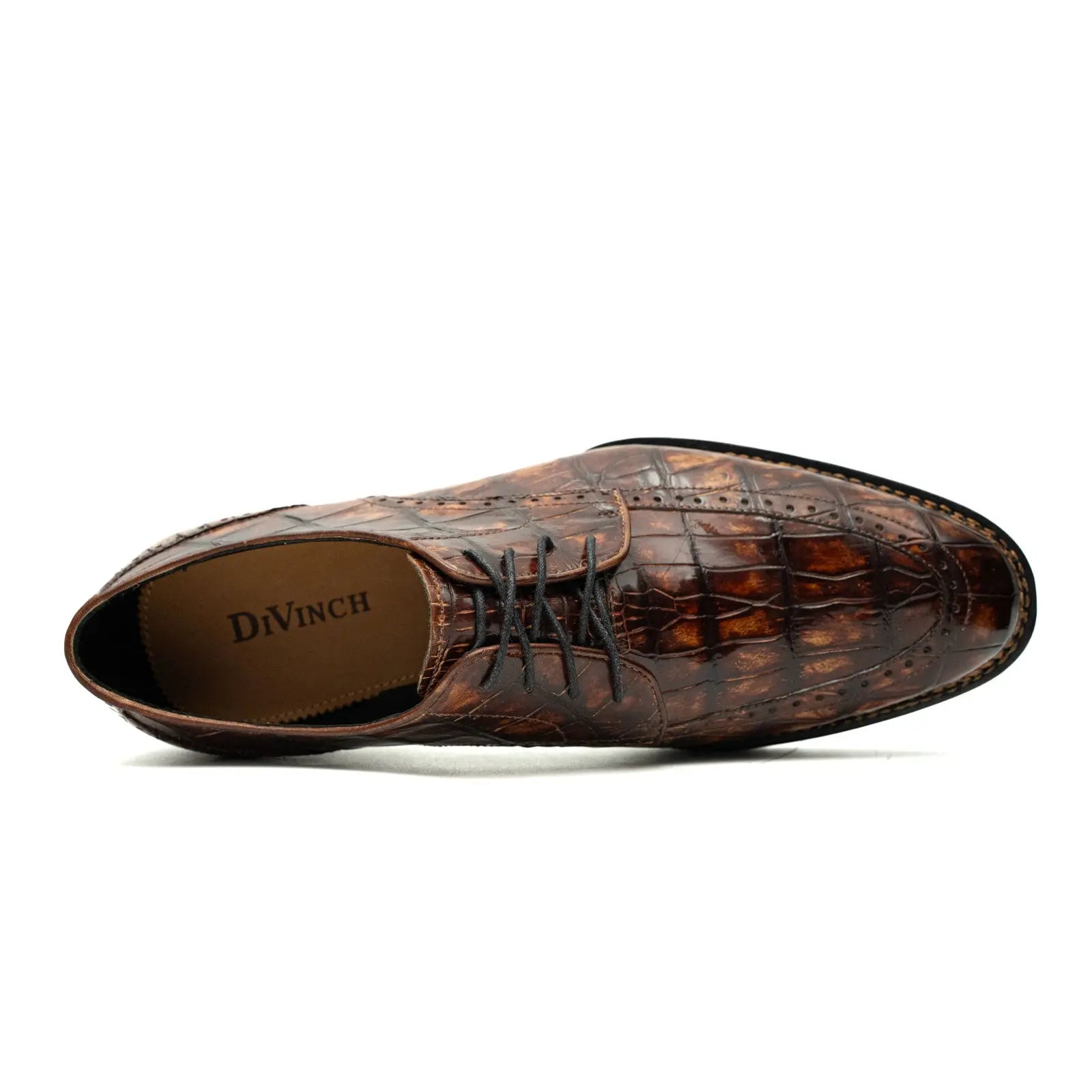 Brown Croc Texture Norwegian Brogue Derbies DIVINCH